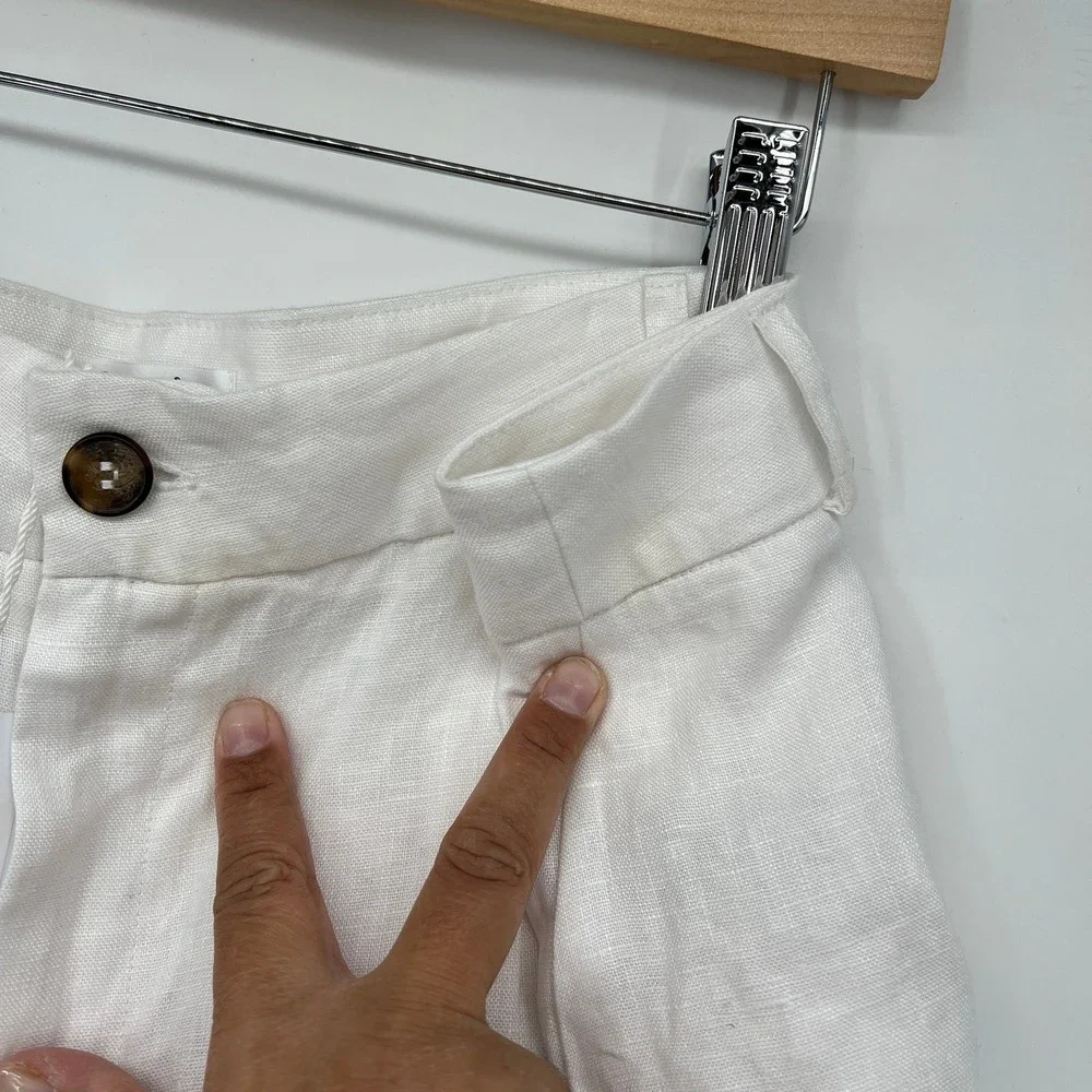 NWT Reformation Mason Linen Pants Pleated Wide Leg Linen Pants Women's 16 White